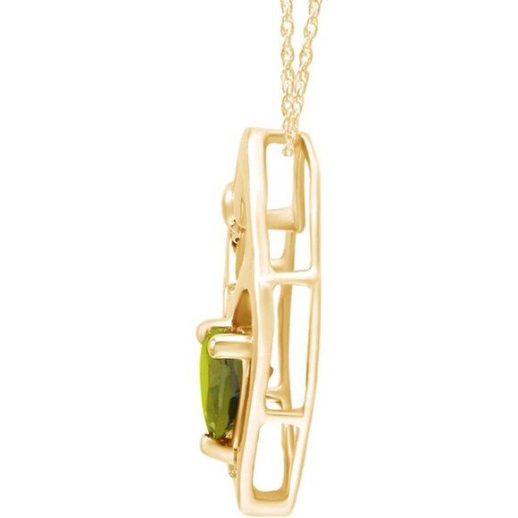 Heart Pendant Necklace with 7MM Simulated Peridot & White Diamonds, 14K Gold Sil - Picture 2 of 5
